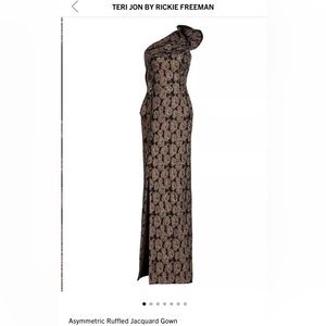 Teri Jon/Rickie Freeman's asymmetric jacquard gown w/ruffled one shoulder Size10